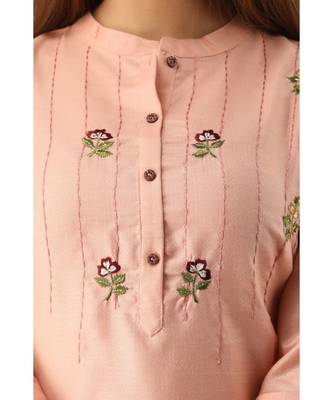 Women's  Peach Rayon Embroidered Straight Kurta 2