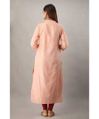 Women's  Peach Rayon Embroidered Straight Kurta 3