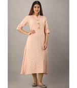 Women's  Peach Rayon Self Design A-Line Kurta