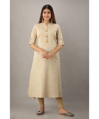 Women's  Chiku Rayon Self Design A-Line Kurta 1