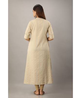 Women's  Chiku Rayon Self Design A-Line Kurta 3