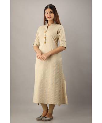 Women's  Chiku Rayon Self Design A-Line Kurta 4