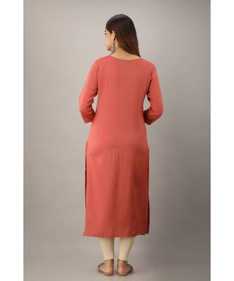 Women's  Rust Rayon Slub Embroidered Straight Kurta 3