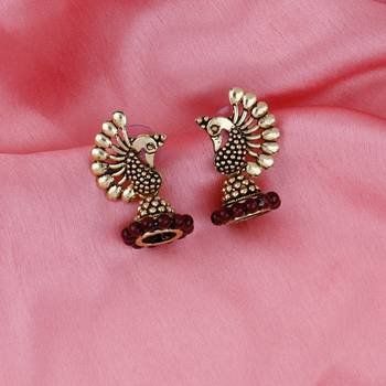 Dazzling Red Beads in Peacock Shape Jhumki Earrings 1