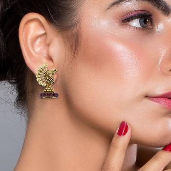 Dazzling Red Beads in Peacock Shape Jhumki Earrings 3