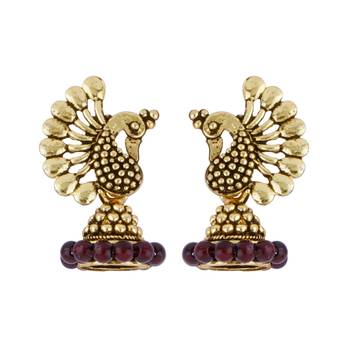 Dazzling Red Beads in Peacock Shape Jhumki Earrings 4