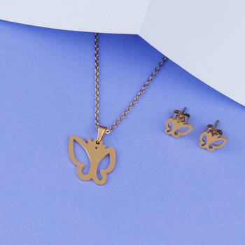Gold Plated Delicate Pandent Set Butterfly Designer For Women Girls 1
