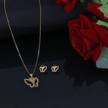Gold Plated Delicate Pandent Set Butterfly Designer For Women Girls 2