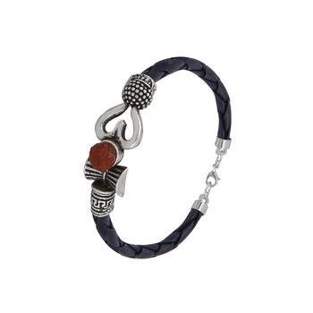 Rudraksha OM Trishul Damroo Designer Oxidized Silver Bahubali Leather Kada Bracelet Unisex Bracelets for Men & Women 4