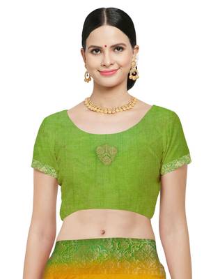 Yellow woven banarasi silk saree with blouse 4
