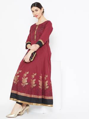 Maroon printed cotton kurtas-and-kurtis 1