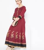 Maroon printed cotton kurtas-and-kurtis