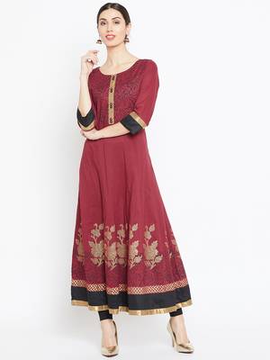 Maroon printed cotton kurtas-and-kurtis 2