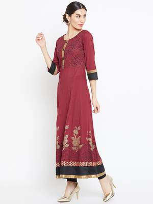 Maroon printed cotton kurtas-and-kurtis 3