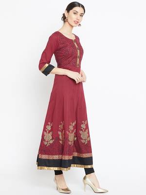 Maroon printed cotton kurtas-and-kurtis 4