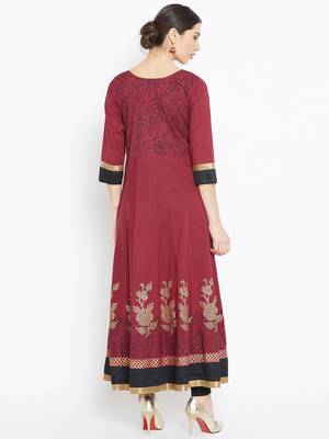 Maroon printed cotton kurtas-and-kurtis 5