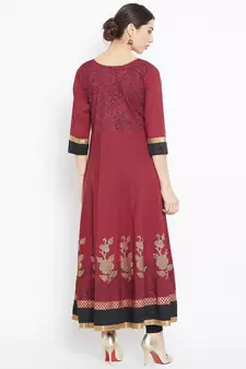 Maroon printed cotton kurtas-and-kurtis