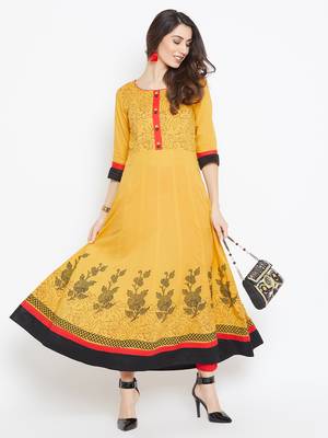 Yellow printed cotton kurtas-and-kurtis 1