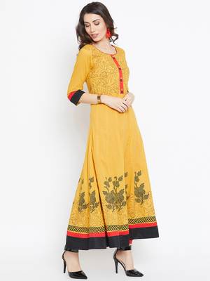 Yellow printed cotton kurtas-and-kurtis 4
