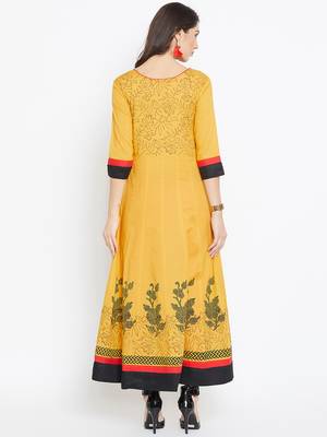 Yellow printed cotton kurtas-and-kurtis 5