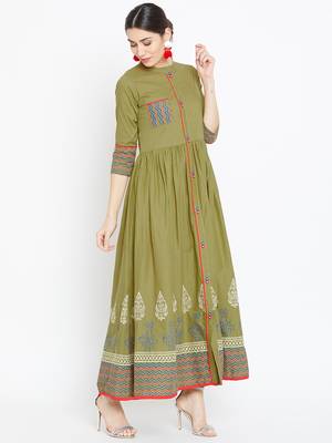 Green printed cotton kurtas-and-kurtis 3