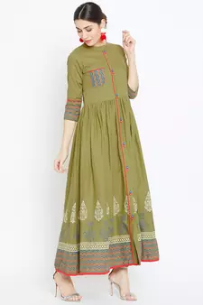 Green printed cotton kurtas-and-kurtis