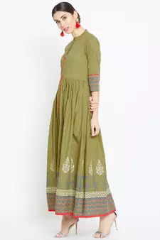 Green printed cotton kurtas-and-kurtis