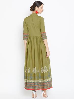 Green printed cotton kurtas-and-kurtis 5