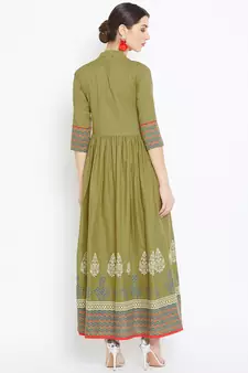 Green printed cotton kurtas-and-kurtis