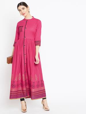 Pink printed cotton kurtas-and-kurtis 1