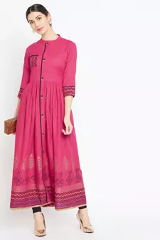 Pink printed cotton kurtas-and-kurtis