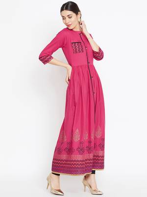 Pink printed cotton kurtas-and-kurtis 3