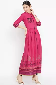 Pink printed cotton kurtas-and-kurtis