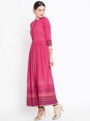 Pink printed cotton kurtas-and-kurtis 4