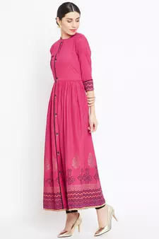 Pink printed cotton kurtas-and-kurtis
