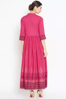 Pink printed cotton kurtas-and-kurtis