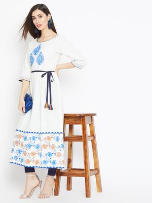 Off white printed cotton kurtas-and-kurtis 1