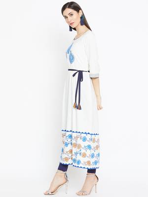 Off white printed cotton kurtas-and-kurtis 3