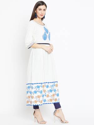 Off white printed cotton kurtas-and-kurtis 4