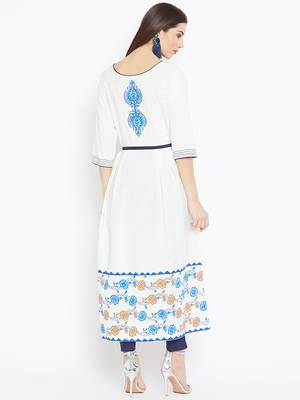 Off white printed cotton kurtas-and-kurtis 5