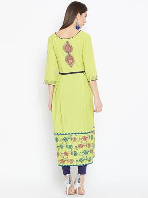 Green printed cotton kurtas-and-kurtis 5
