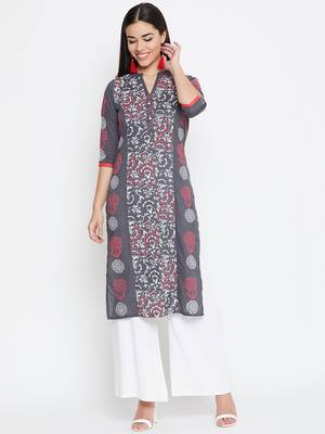 Grey printed cotton kurtas-and-kurtis 3