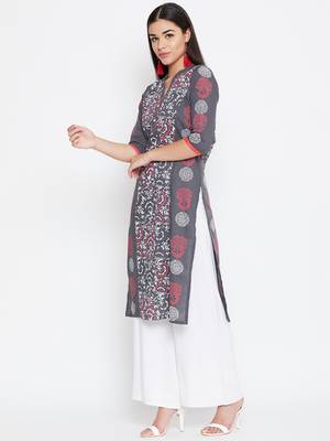 Grey printed cotton kurtas-and-kurtis 4