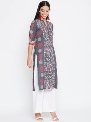 Grey printed cotton kurtas-and-kurtis 1
