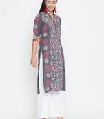 Grey printed cotton kurtas-and-kurtis