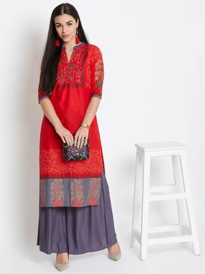 Red printed cotton kurtas-and-kurtis 1