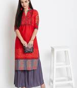 Red printed cotton kurtas-and-kurtis