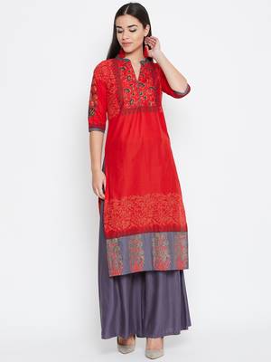 Red printed cotton kurtas-and-kurtis 2