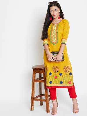 Yellow printed cotton kurtas-and-kurtis 1