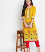 Yellow printed cotton kurtas-and-kurtis